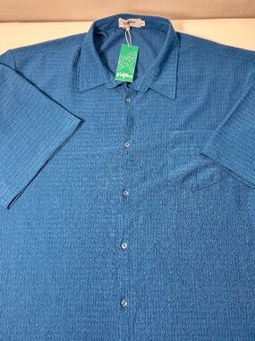 Vatpave Men's Short Sleeve Textured Camp Button Up Blue Shirt Size 3XL NWT